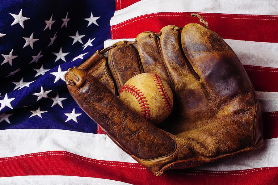Baseball Mitt And American Flag Photograph by Garry Gay Fine Art
