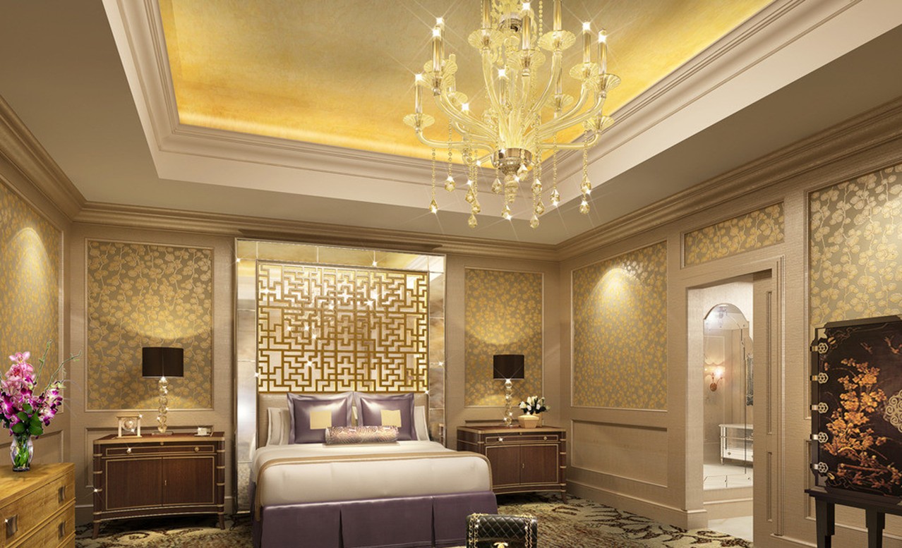 Bedroom Chandeliers And Wall Design Rendering Hotel Lobby 3d