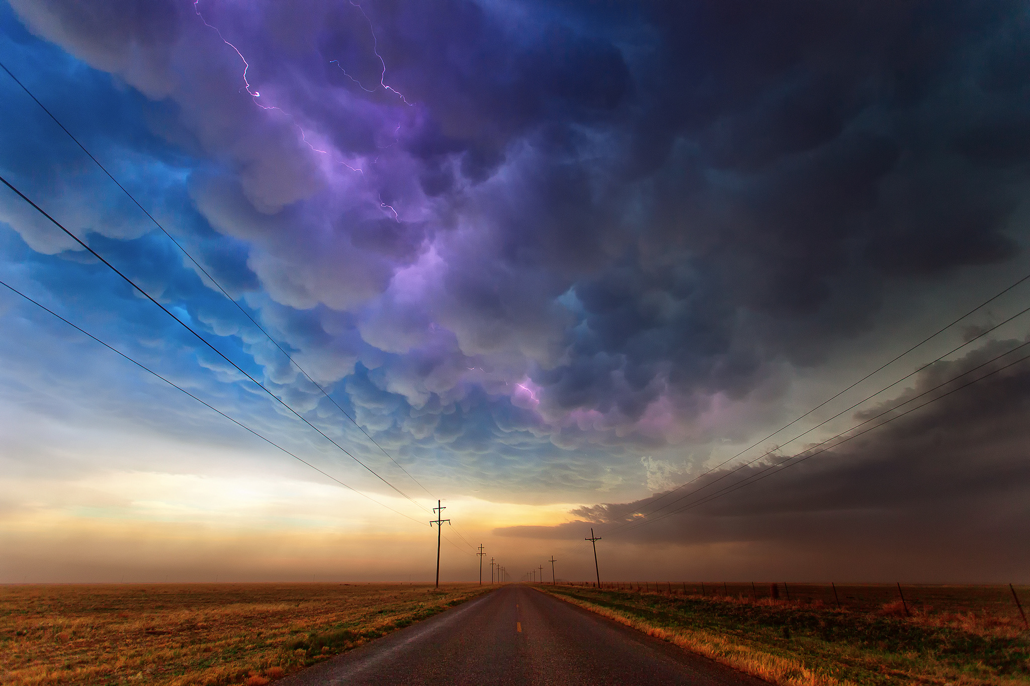 Texas Usa Road Storm Clouds Rain Lightning Sky Wallpaper Background