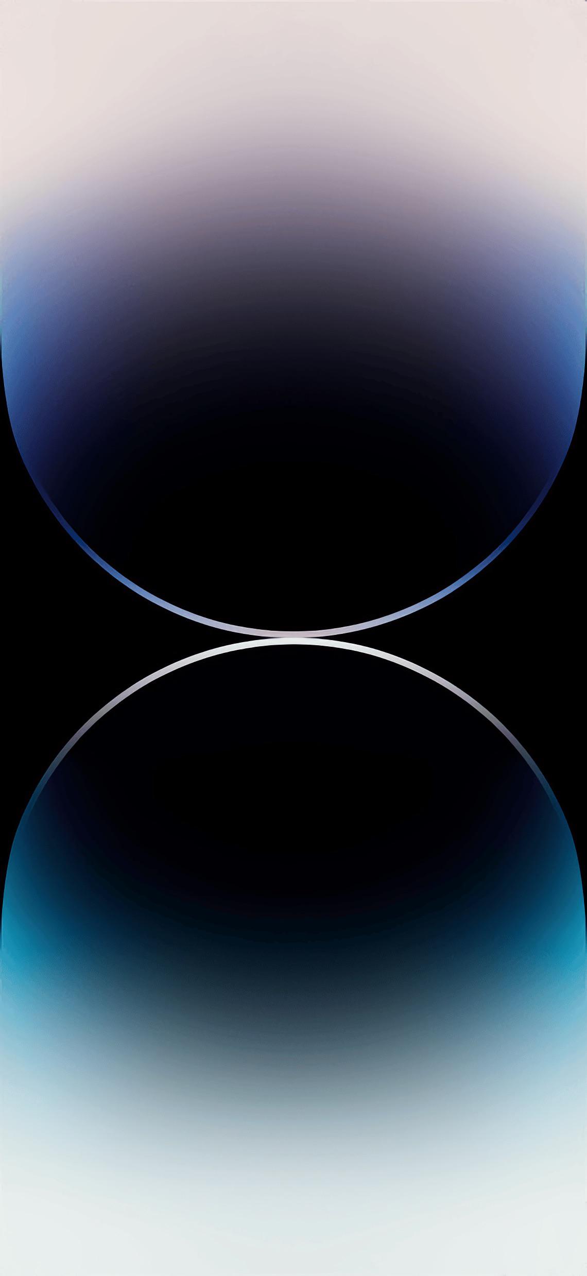 Abstract iPhone 14 Pro Max wallpaper with a symmetrical design featuring a gradient of dark blue and white, separated by a black band