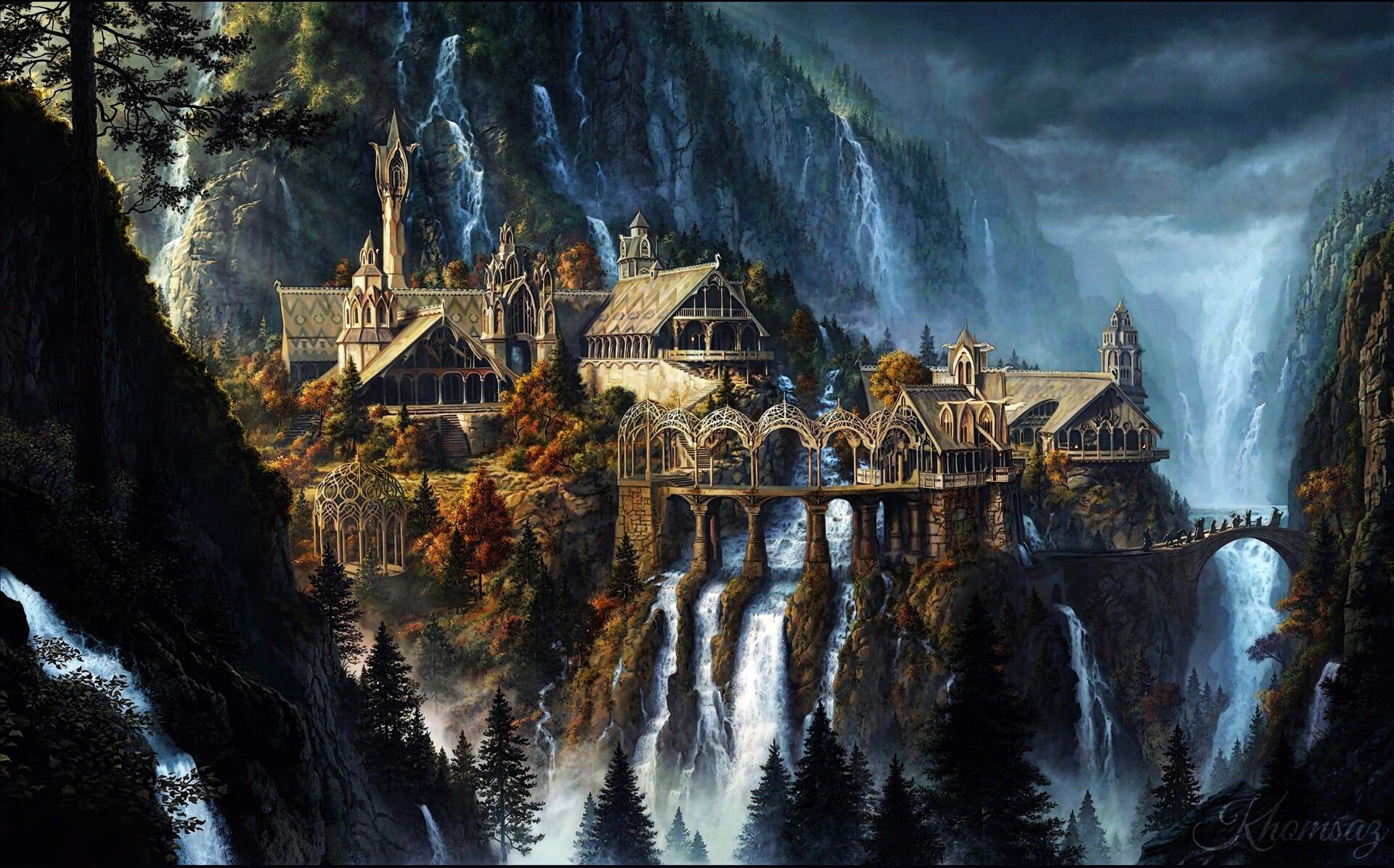 Rivendell The Lord Of Rings Fantasy Art Waterfall Artwork