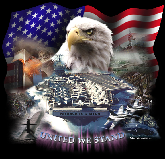 Patriotic collage of pictures oriented towards 911 and the military