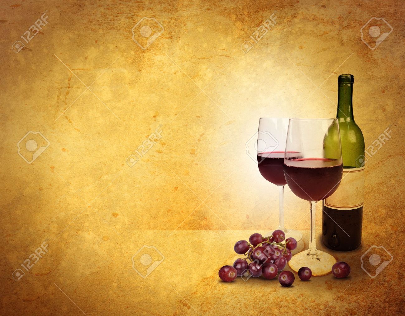 Two Wine Glasses And A Bottle Are On An Old Textured Background
