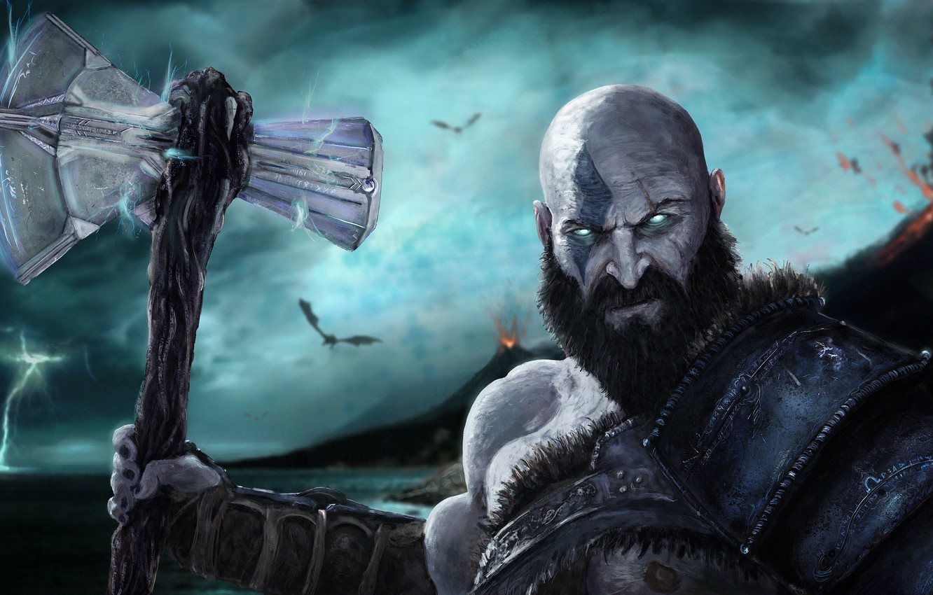 Wallpaper god of war weapon kratos snow man boy blade thor