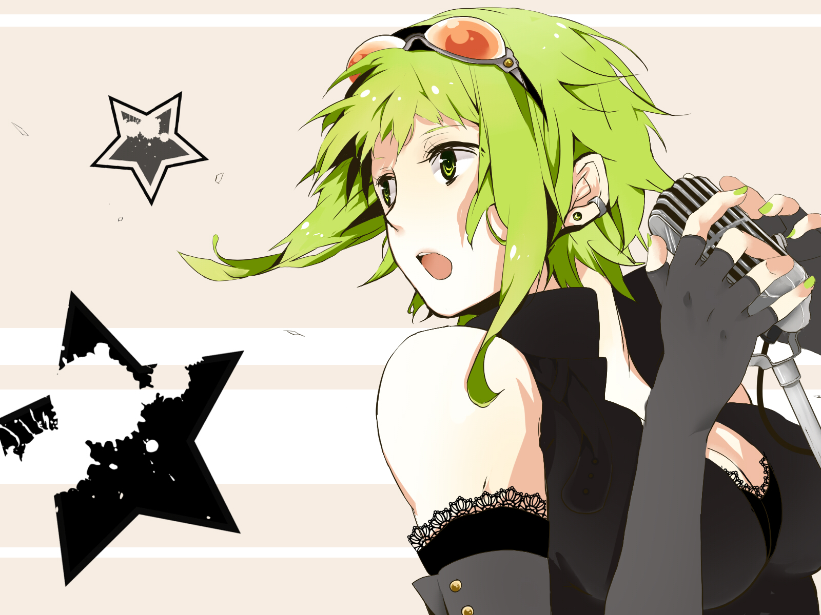 Vocaloid Cleavage Green Hair Megpoid Gumi Anime Girls