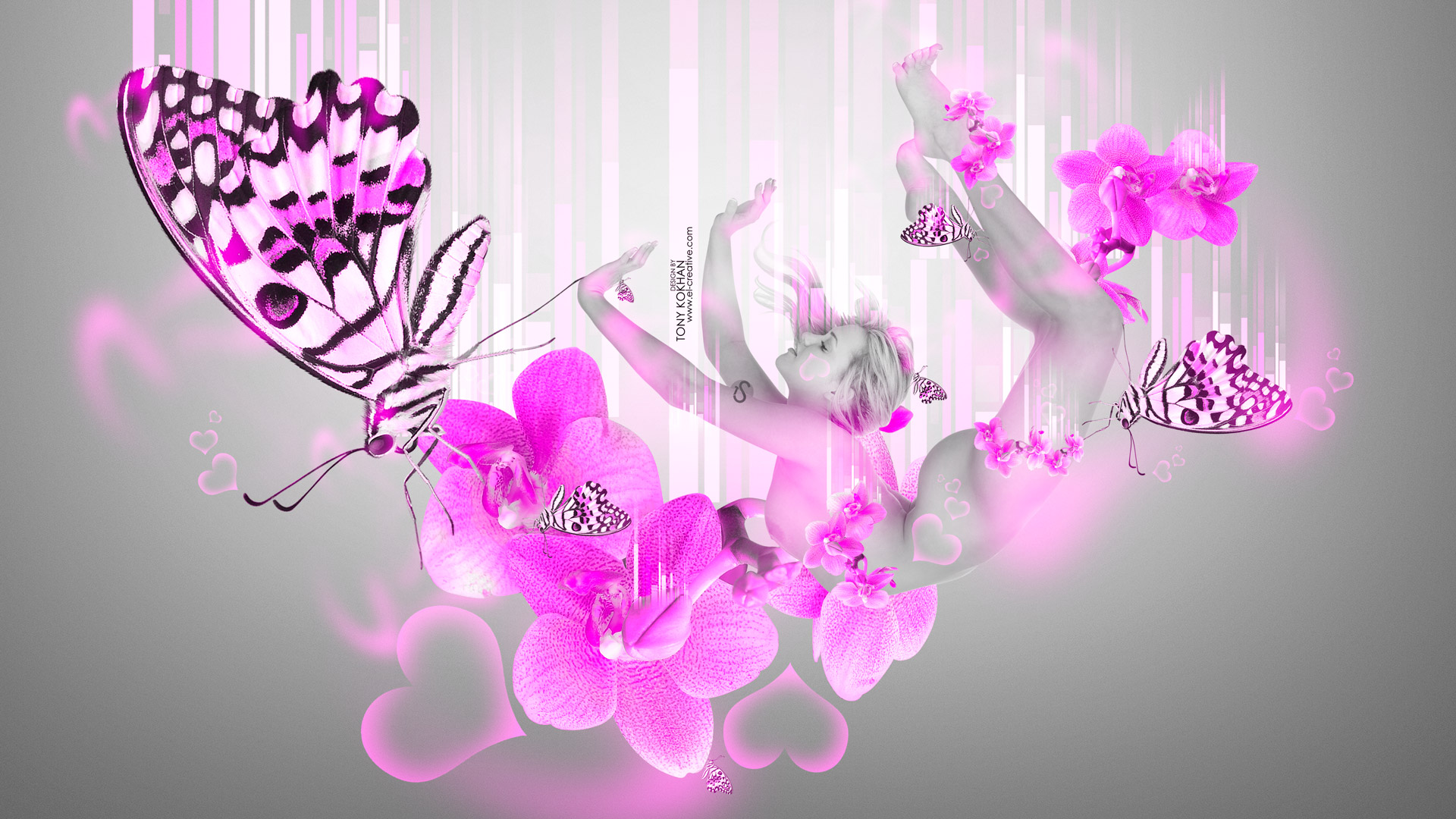 Neon Butterfly and Flower