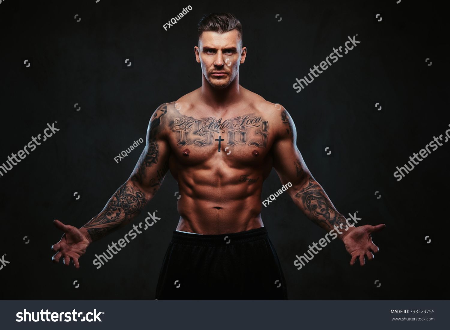 🔥 Download A Muscular Tattooed Man On Dark Background by @melissasloan