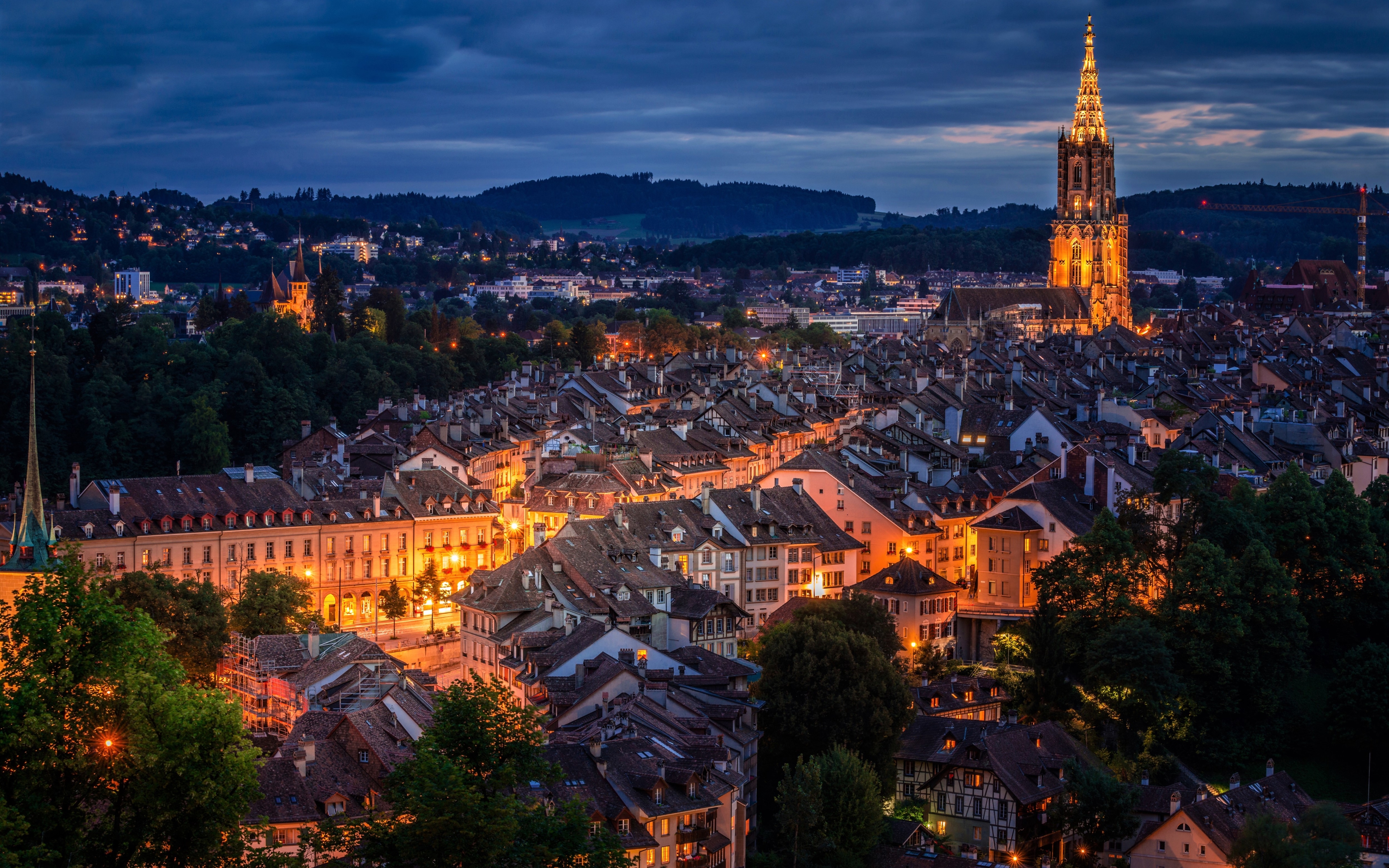 Wallpaper Bern Minster 4k Nightscapes Cathedral