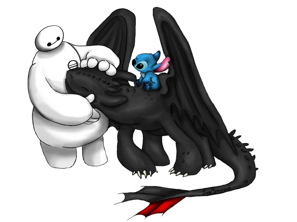 BAYMAX TOOTHLESS AND STICH by LisyMoreno on