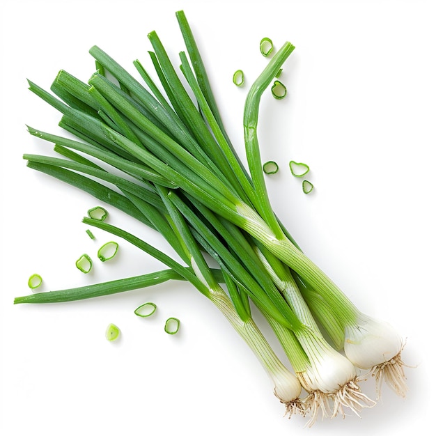 Green Onions On Isolate White Background Wallpaper