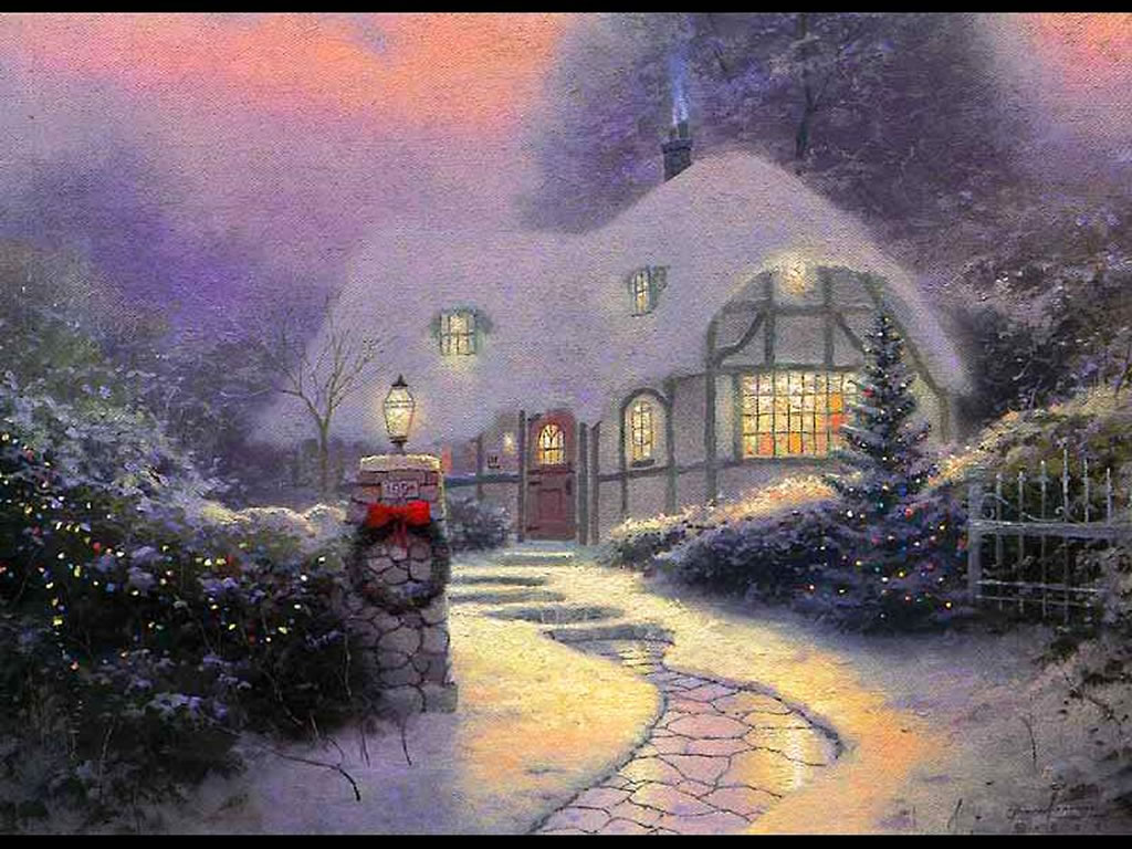 Winter Scenes Christmas Cottage 1024x768