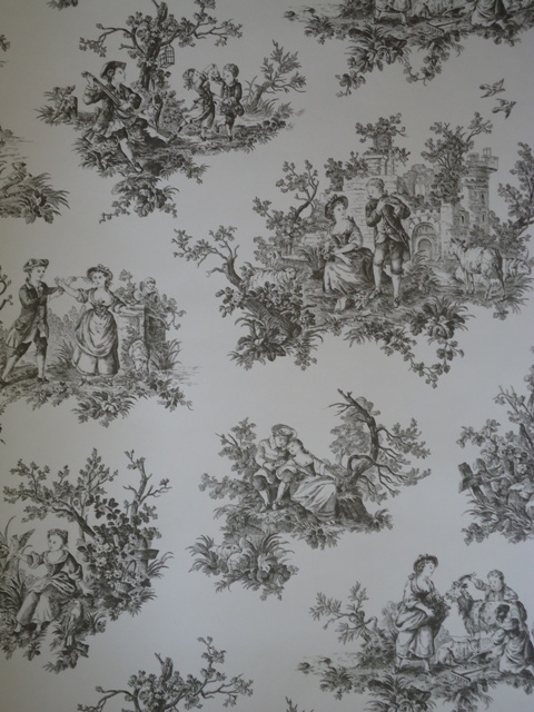 Lovely Toile Winter White Background With Black De Jouy Pattern