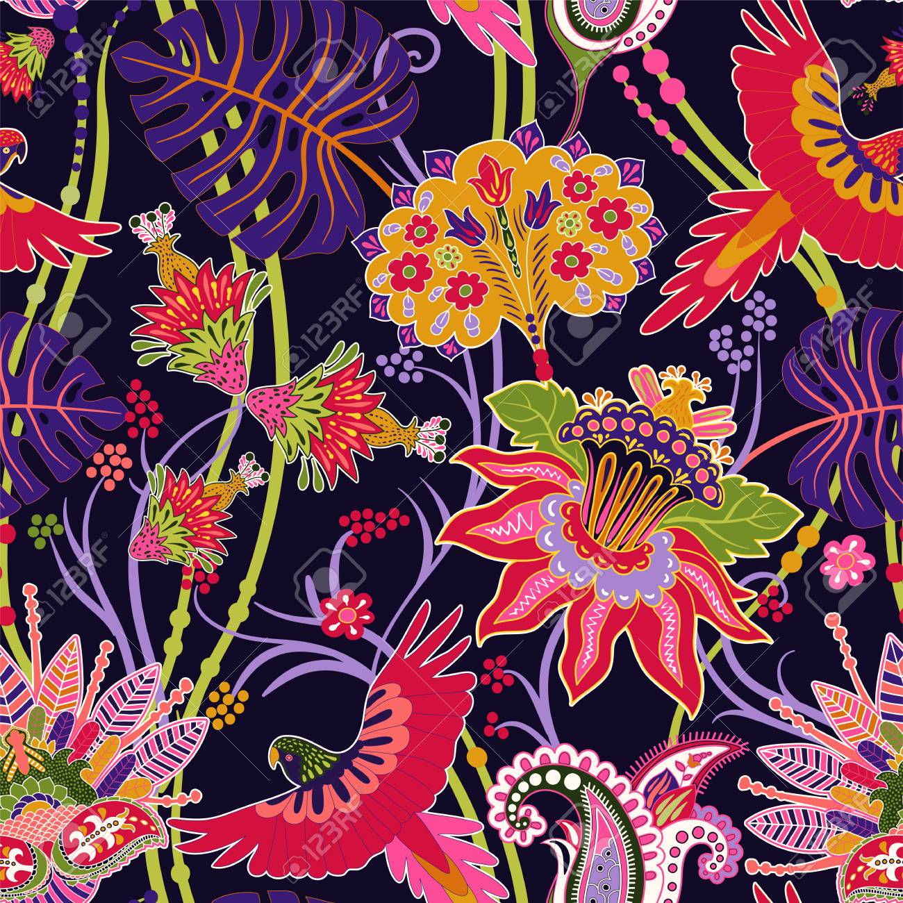 Jacobean Seamless Pattern Flowers Background Decorative Style