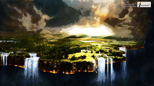 Fantasy Forest Waterfalls HD Desktop Wallpaper Photo