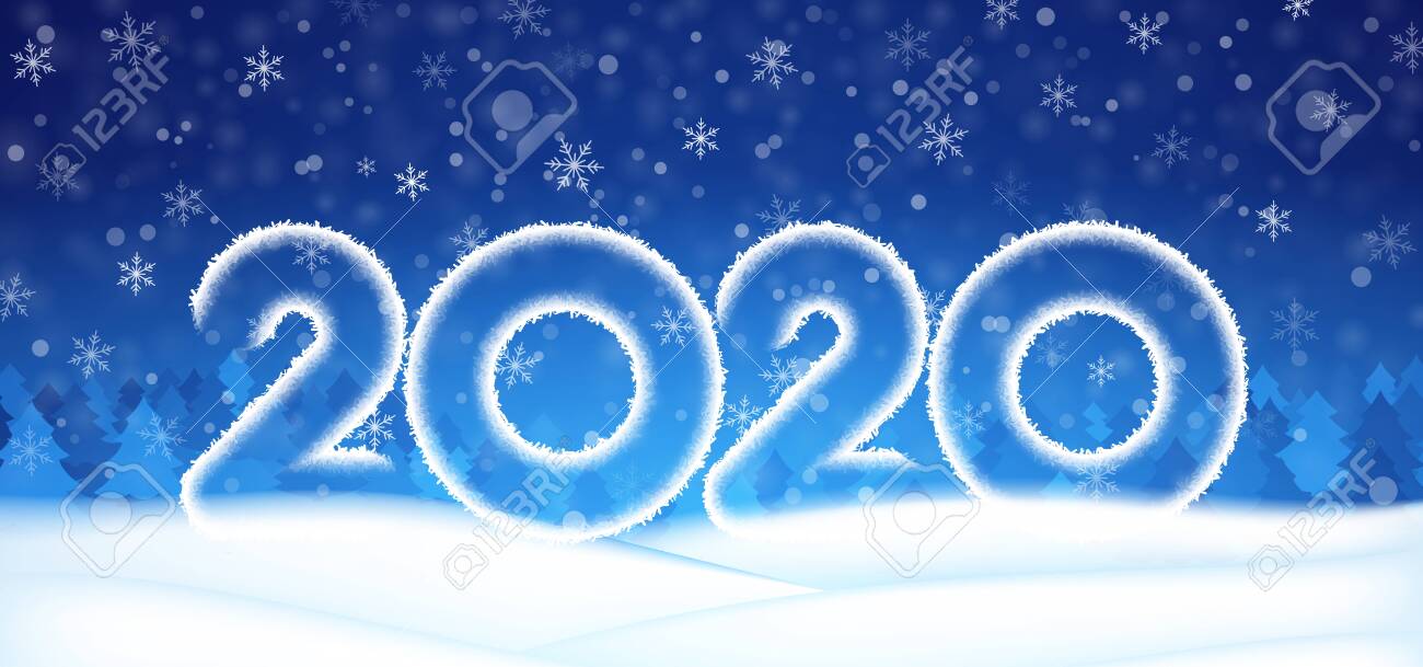 2020 Number Text Happy New Year Banner Winter Christmas Abstract