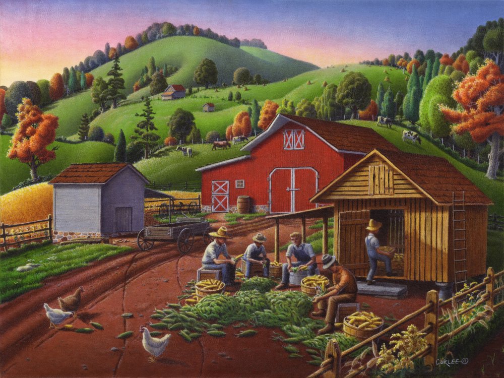 Country Farm Landscape Folk Art Americana By Walt Curlee