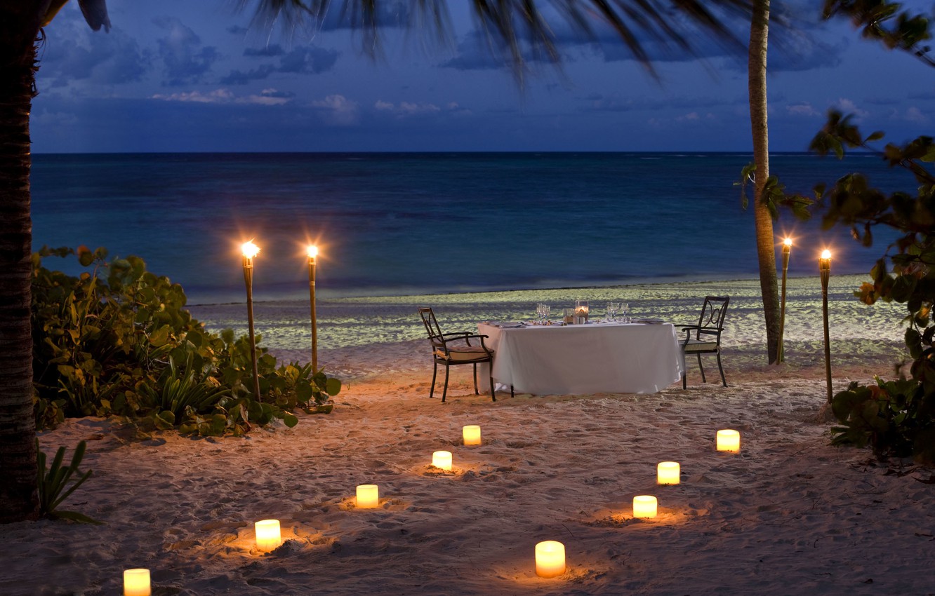 Wallpaper beach the ocean romance the evening candles beach