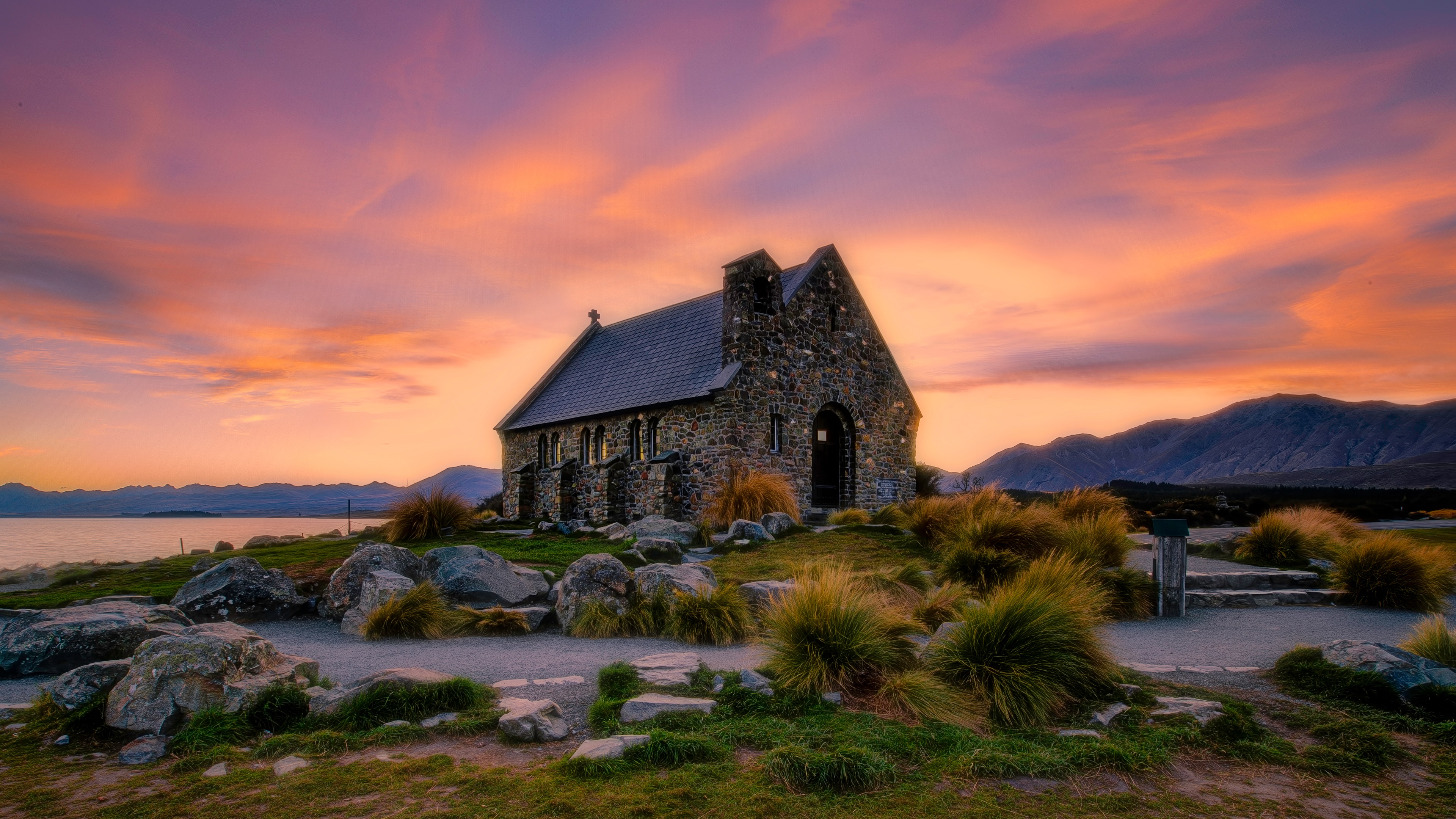 Small Church At Sunset 4k Ultra HD Wallpaper Background Image