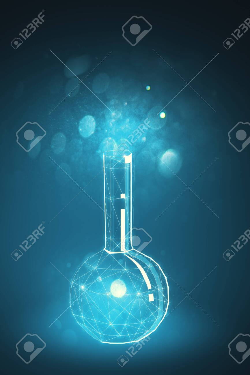Abstract Glowing Digital Chemical Lab Retort On Blue Wallpaper