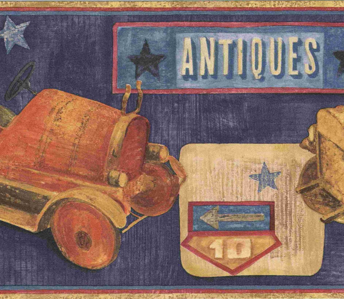 Antique Wooden Car Trucks Toys Wallpaper Border