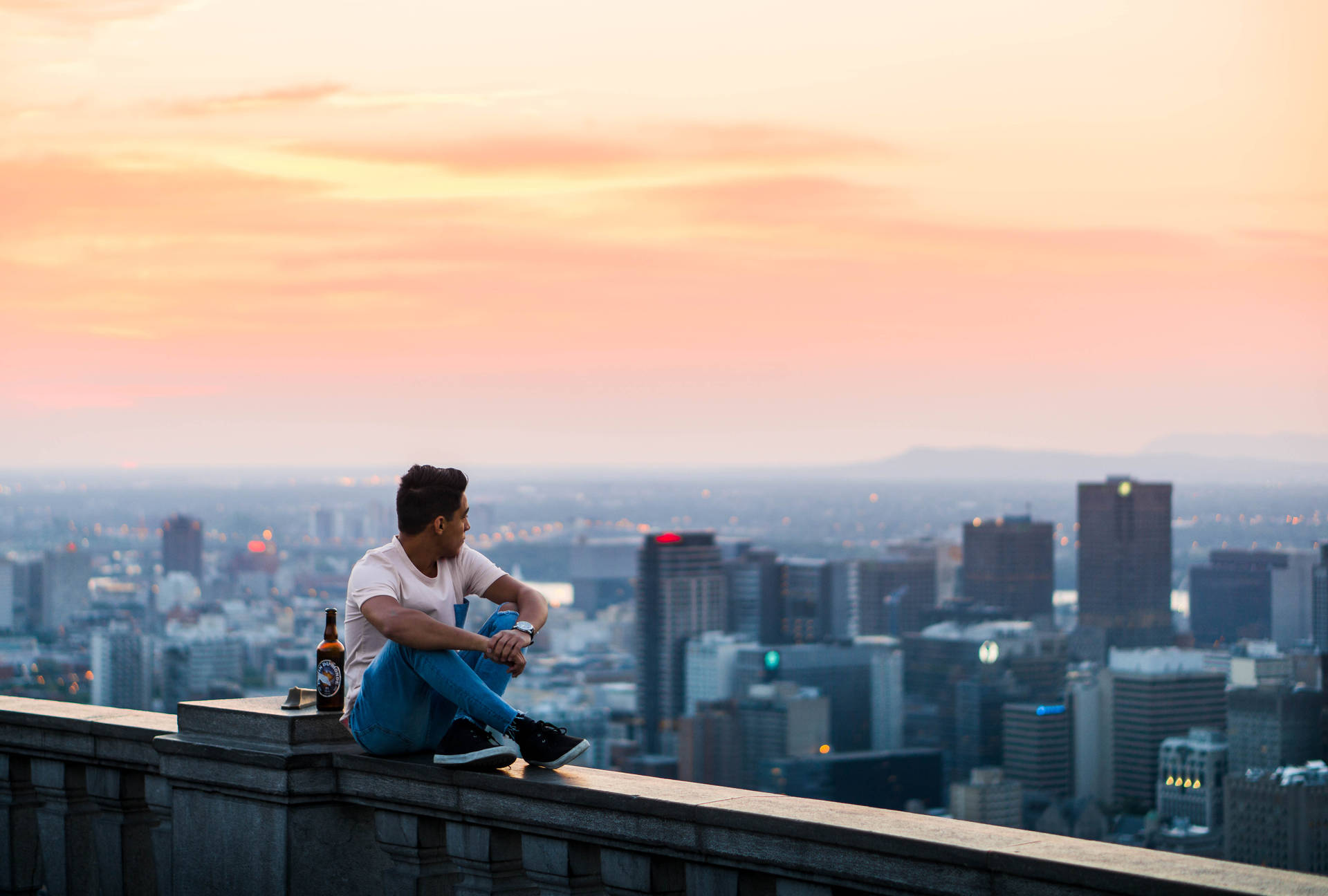 Morning City Man Sitting Alone Wallpaper