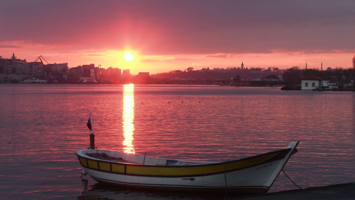Sunset Turkey Istanbul Bosphorus Reflection Rivers Lakes Cities