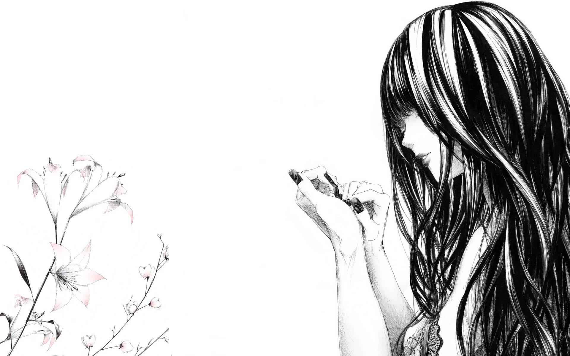 Sad Anime Girl Black And White Wallpaper