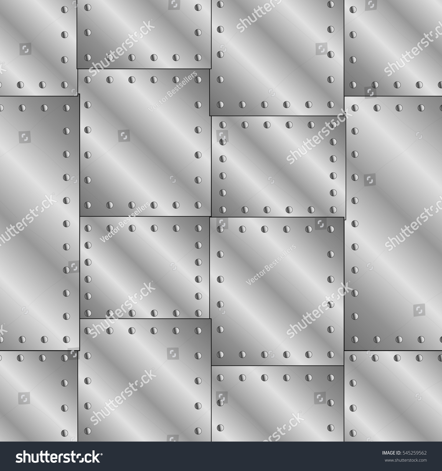Seamless Vector Texture Riveted Metal Sheets Stock Royalty