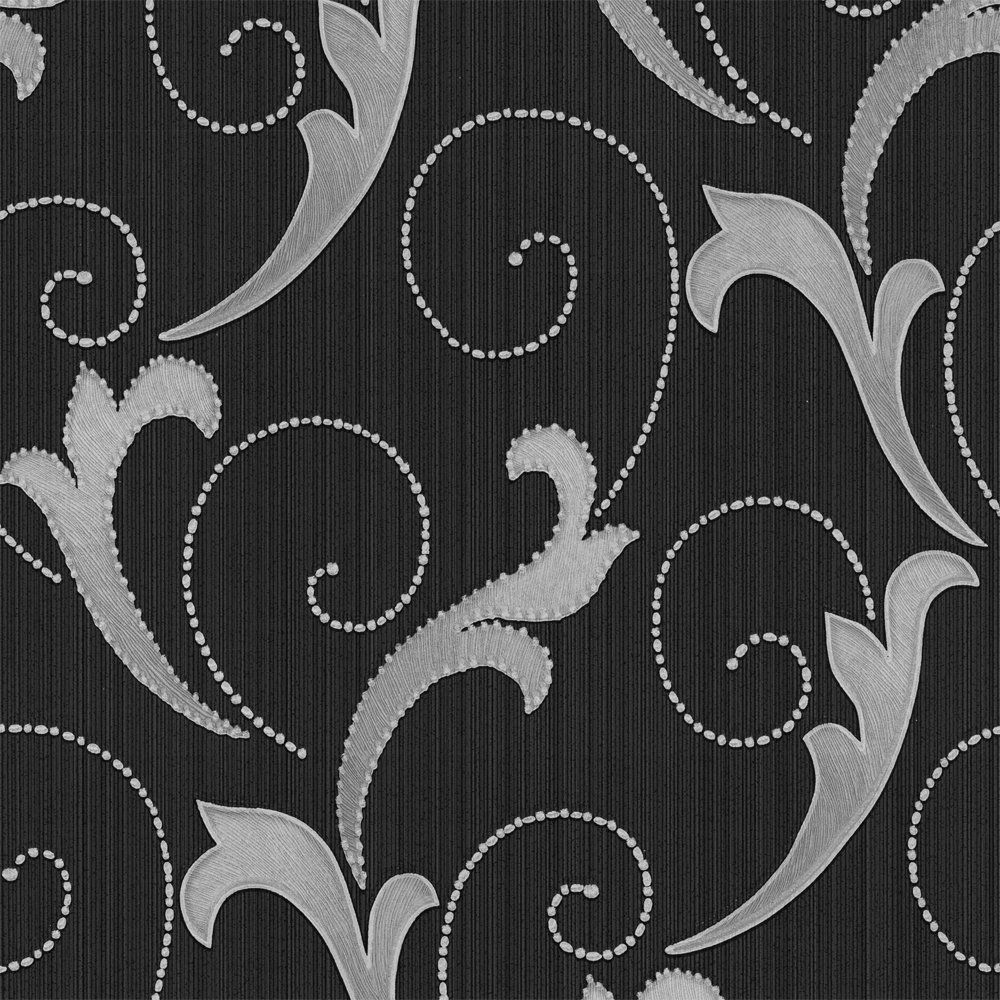 Serenata Wallpaper Charcoal Silver Black Pattern
