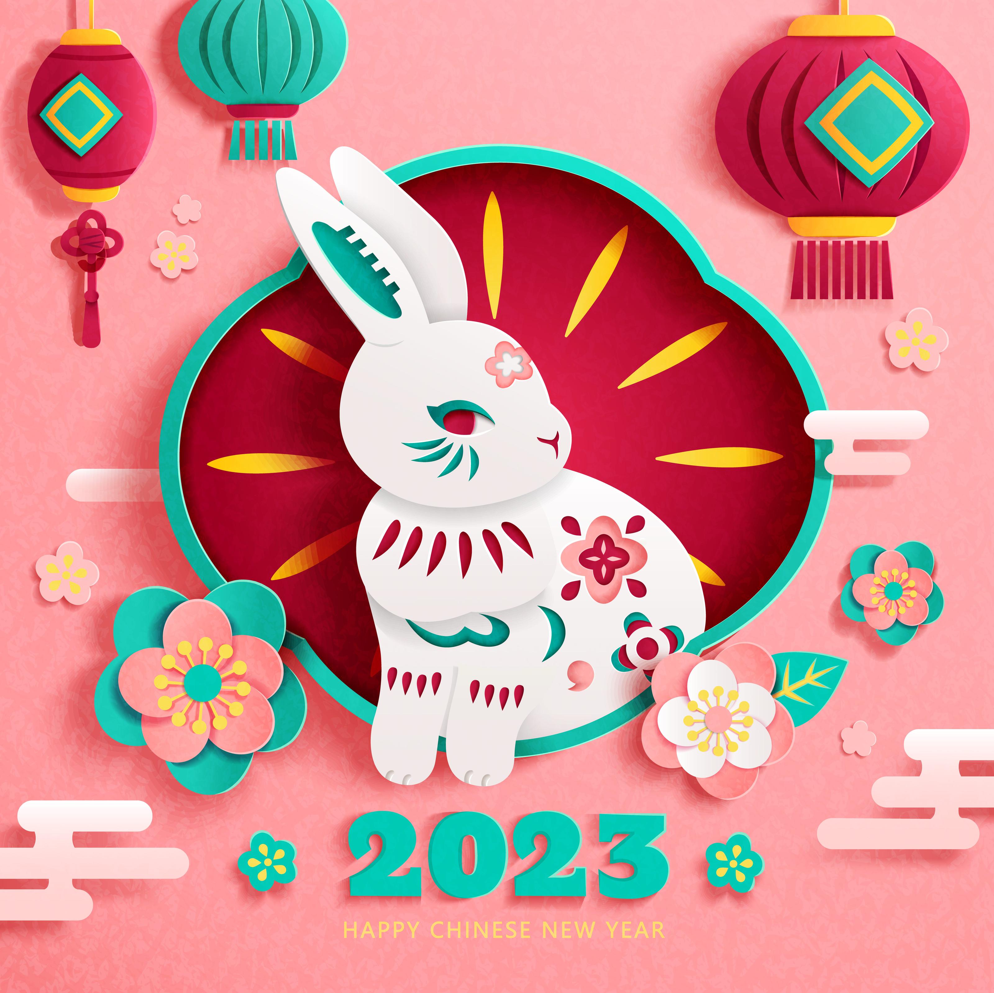 Chinese New Year Rabbit With Pink Background Wall Mural