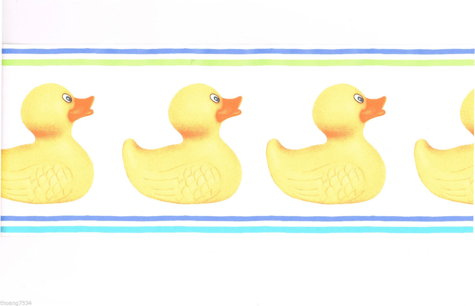 Yellow Rubber Duck Ducky Duckies Blue Green Stripe Bath Room Wall