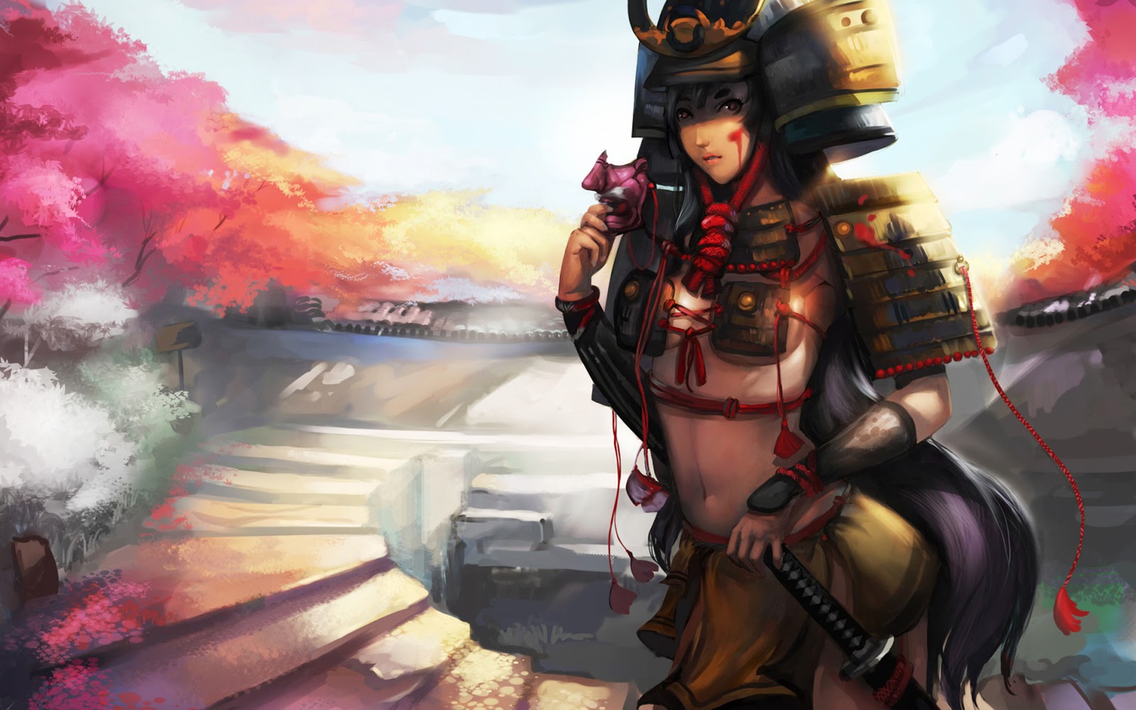 Samurai Armor Girl Female Anime HD Wallpaper Desktop Pc Background