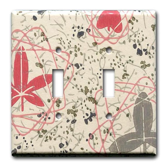 Mid Century Atomic Floral 1950s Vintage Wallpaper Double Switch Plate 570x570
