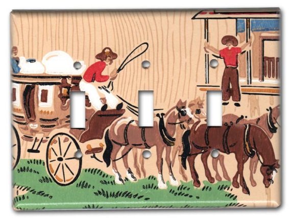 Western Stagecoach Cowboys S Vintage Wallpaper Triple Switch
