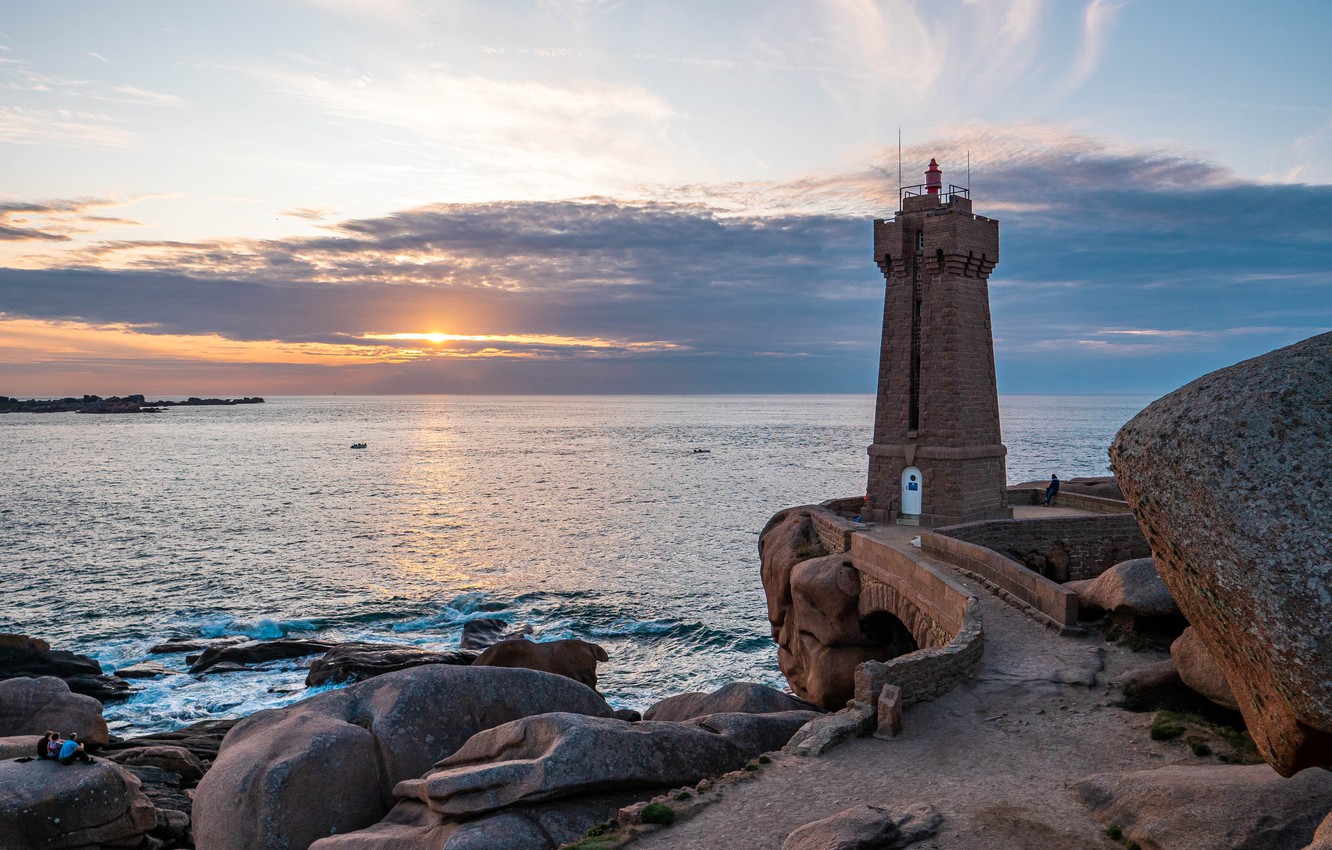 Wallpaper sea sunrise stones dawn France lighthouse France