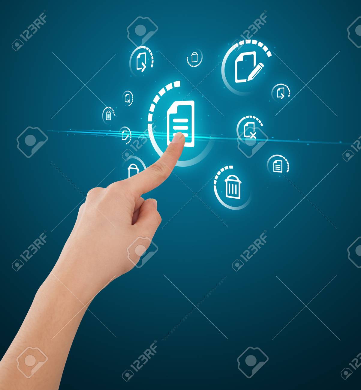 Businessman Pressing Messaging Type Of Modern Icons With Virtual