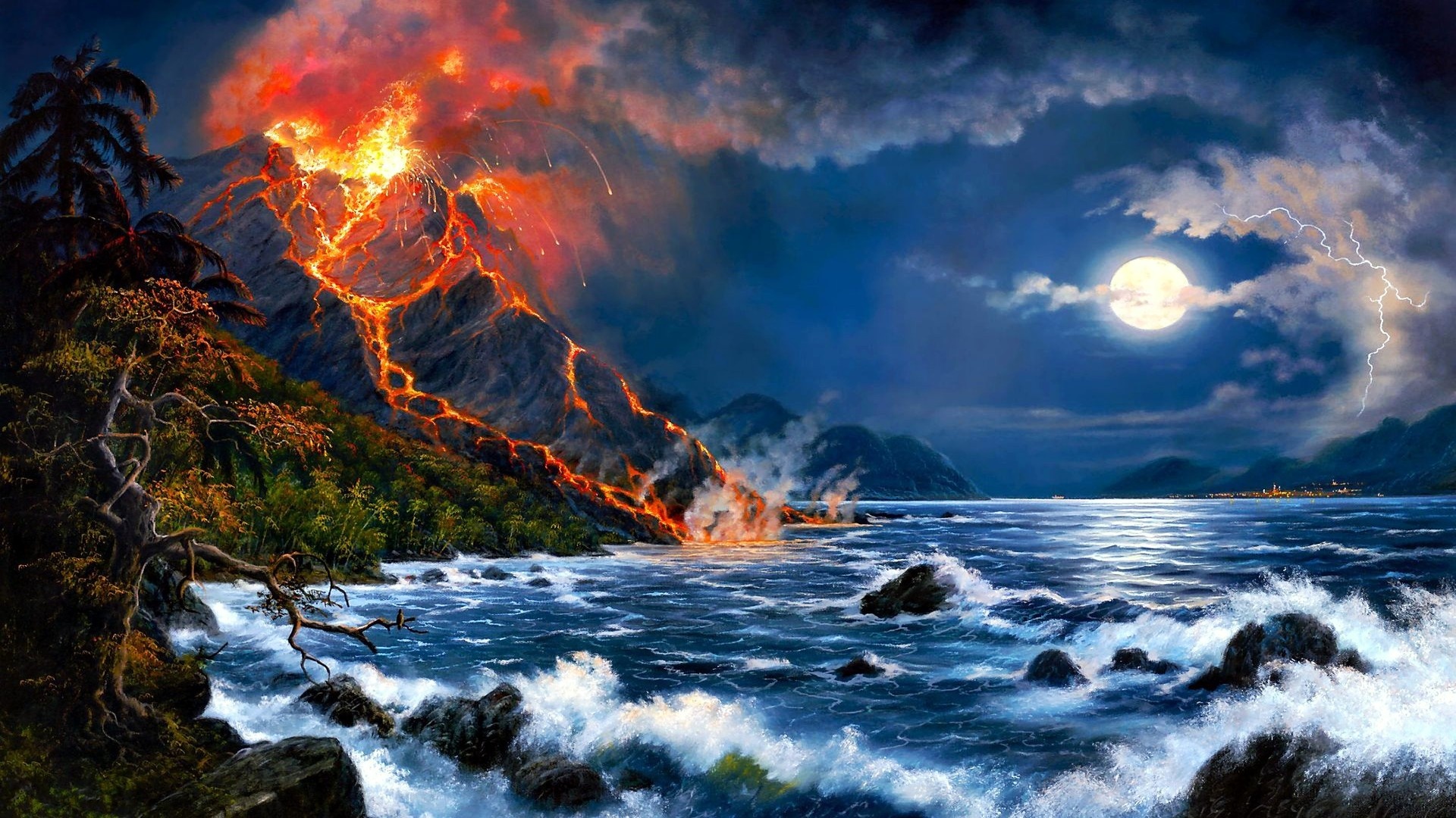 Volcano Oil Painting Wallpaper