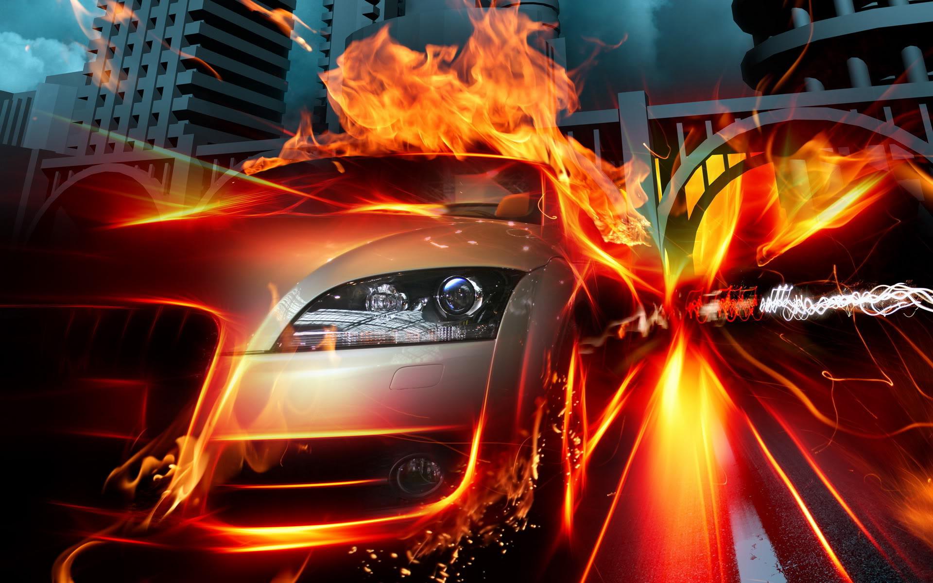 Best Cool Fire Car Widescreen HD Wallpaper Stylish