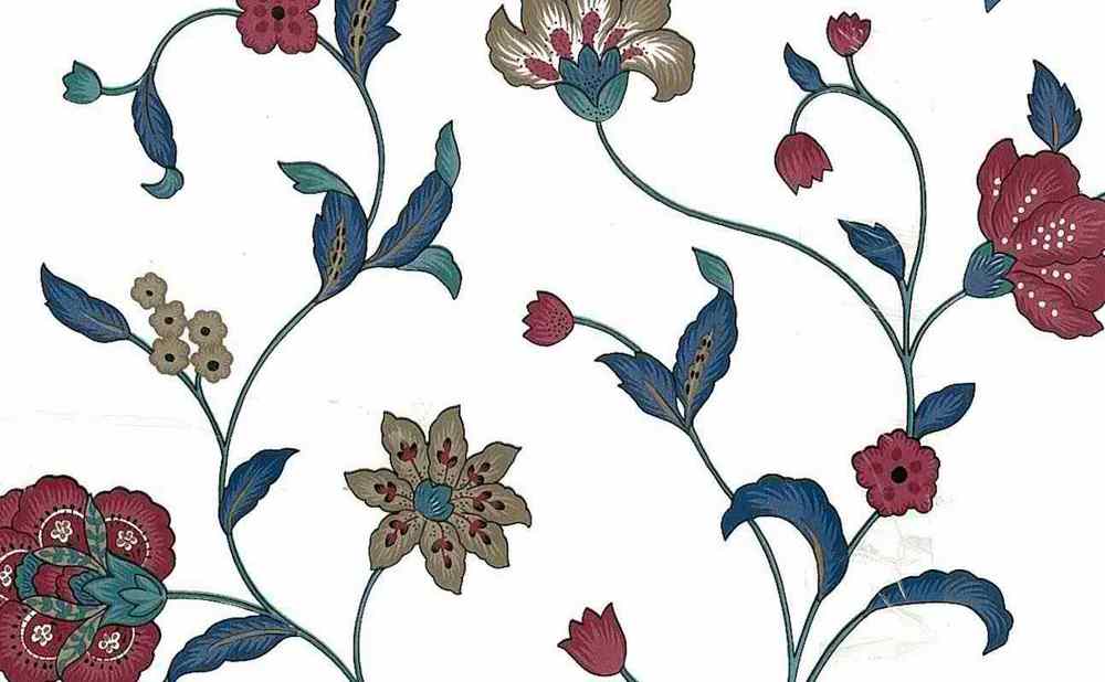 Paisley Floral Vintage Wallpaper Blue Red Green White Waverly