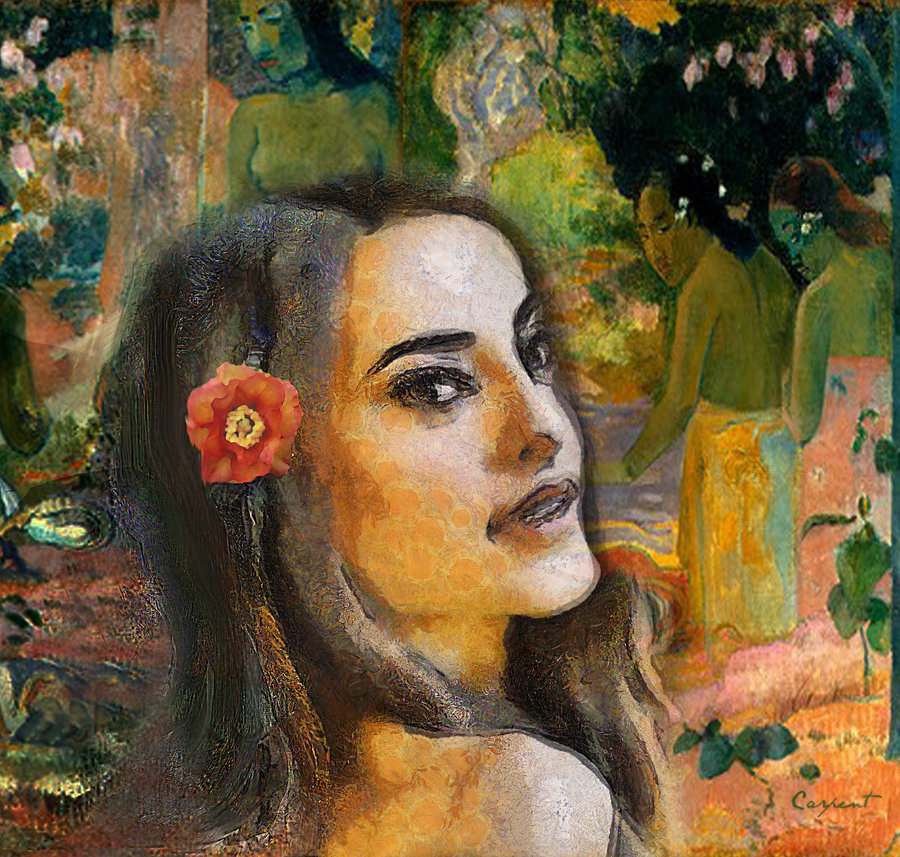 Hommage a Gauguin Vahine Tiare [Flower girl] by