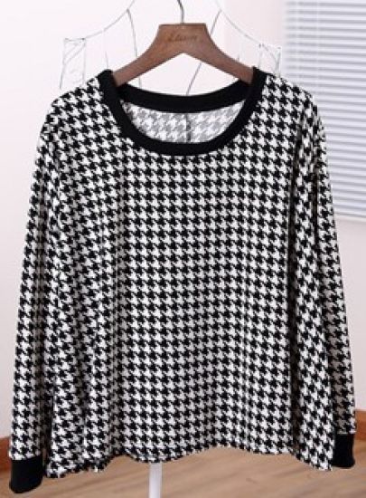 Houndstooth T Shirt Loose