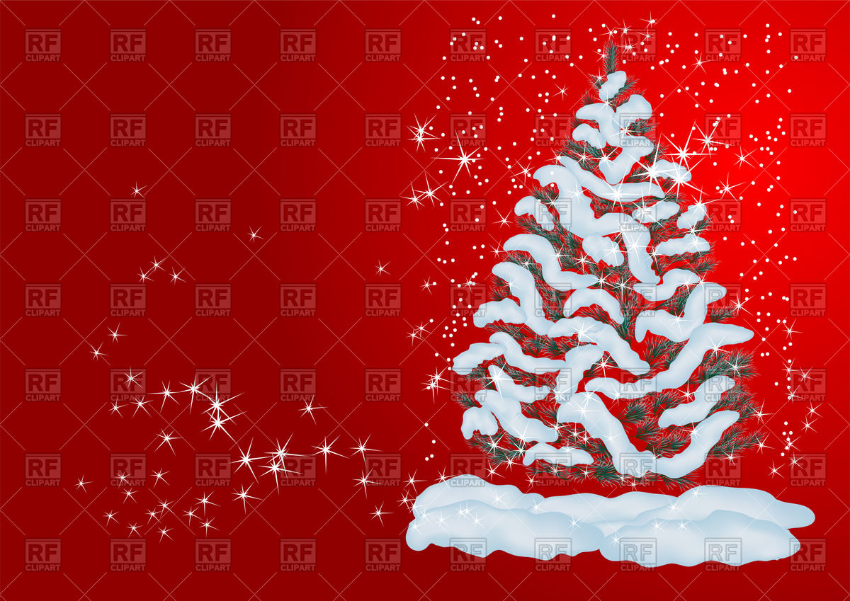 Snow Covered Christmas Tree Red Background Vector Image Of