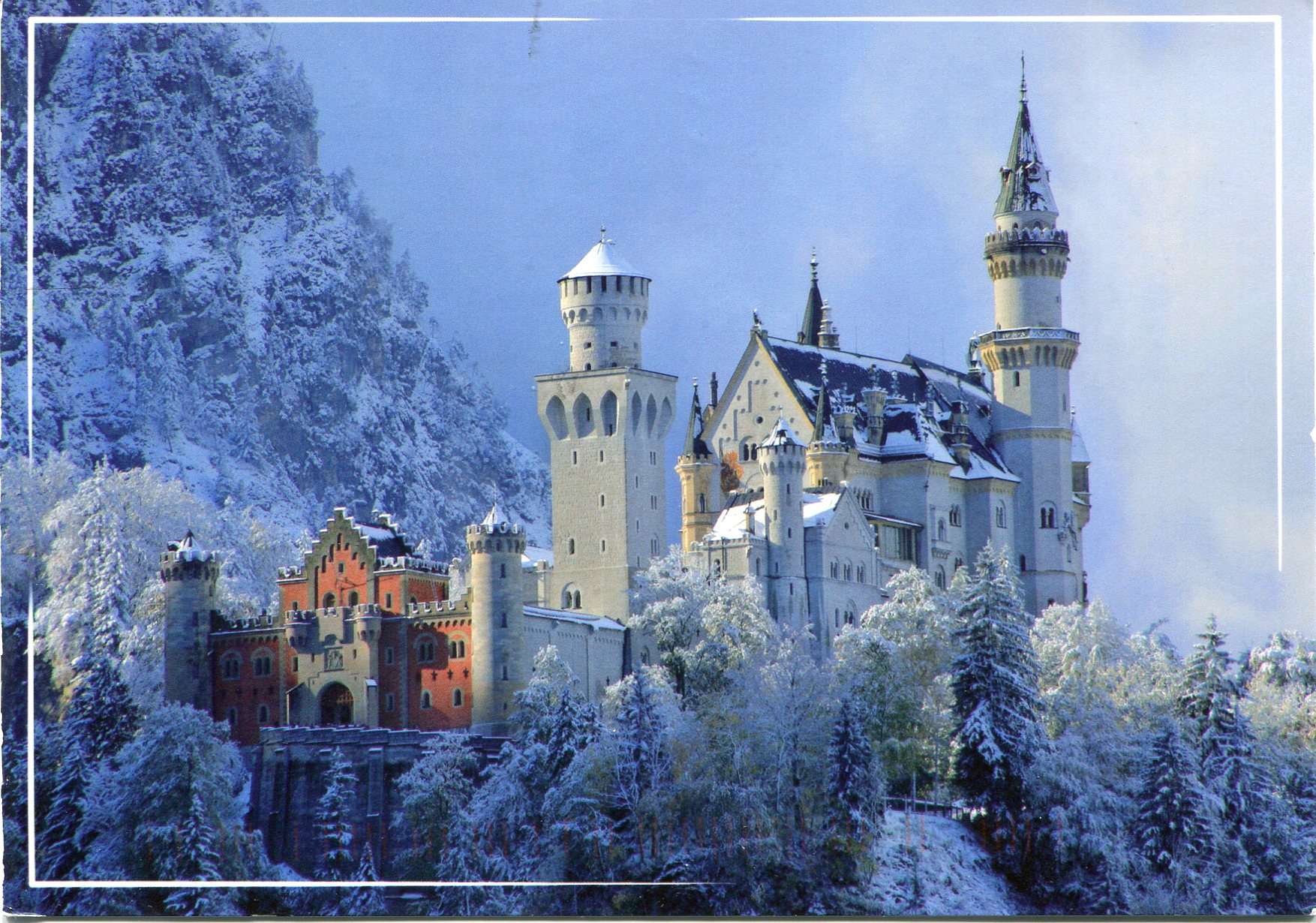 Castle Neuschwanstein In Winter Remembering Letters And Postcards