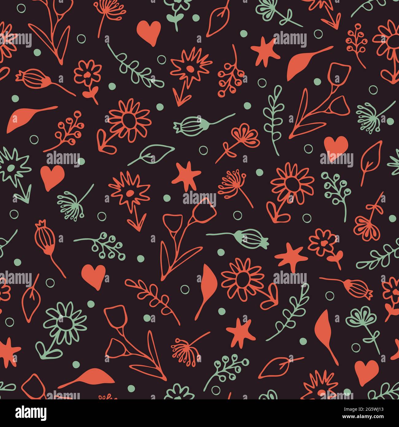 Seamless Vector Pattern With Small Flowers On Dark Brown