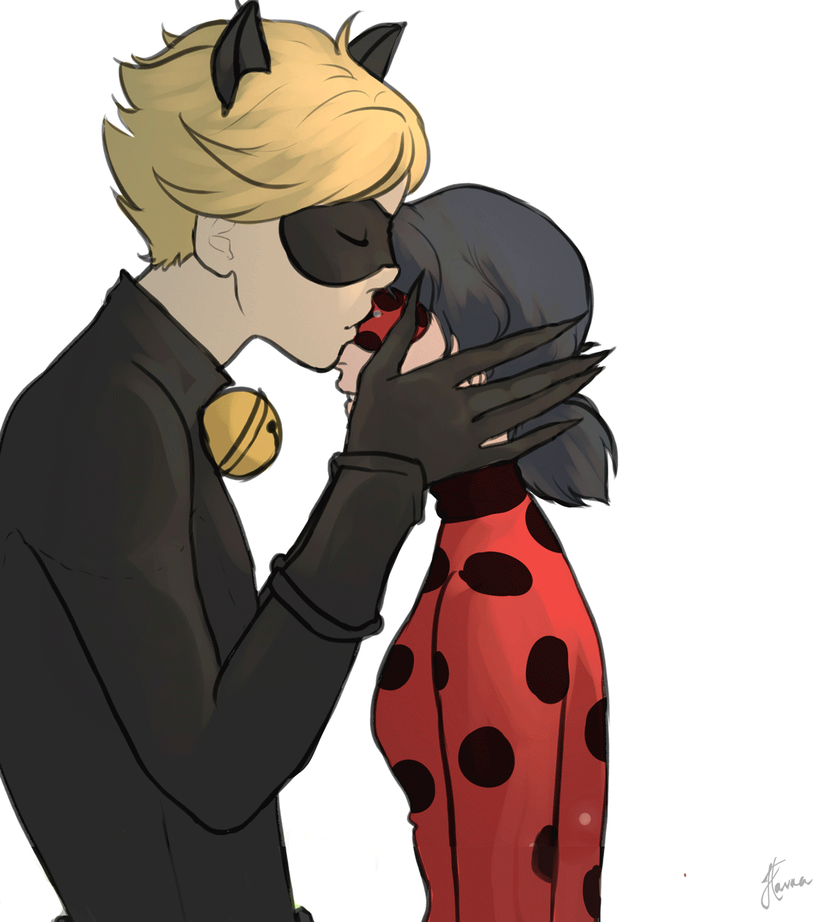 Marinette And Cat Noir Kiss Fanart Wallpaper