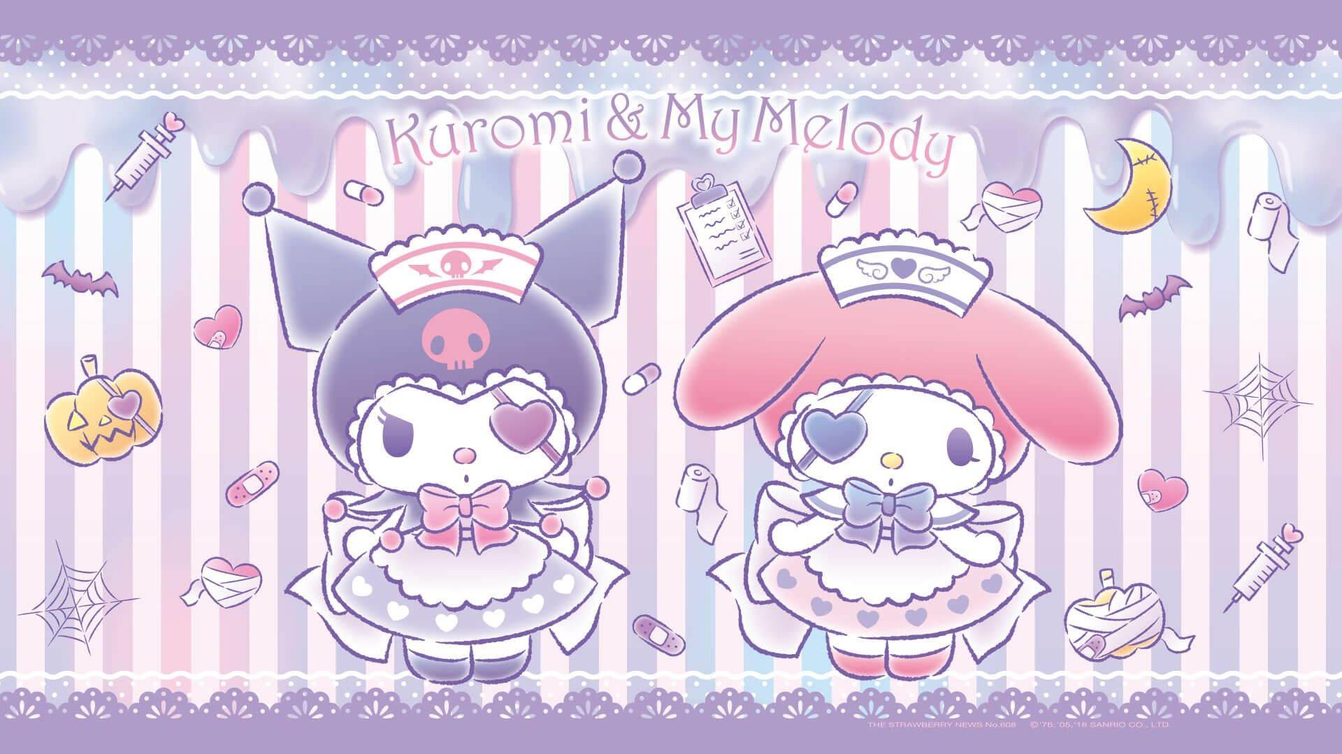 Download Halloween Themed Kuromi And Melody Wallpaper