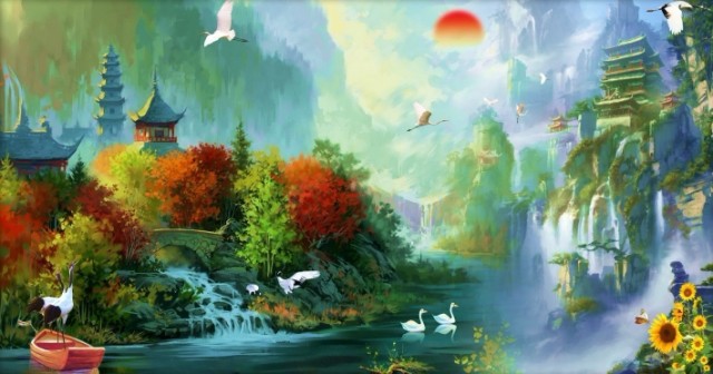 Wallpaper Sunrise Landscape Painting In From Home Garden