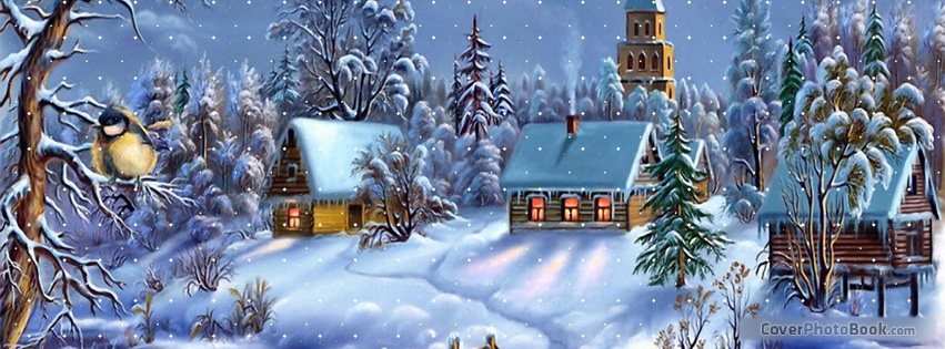 Christmas Snow Village Face Book Covers Merry