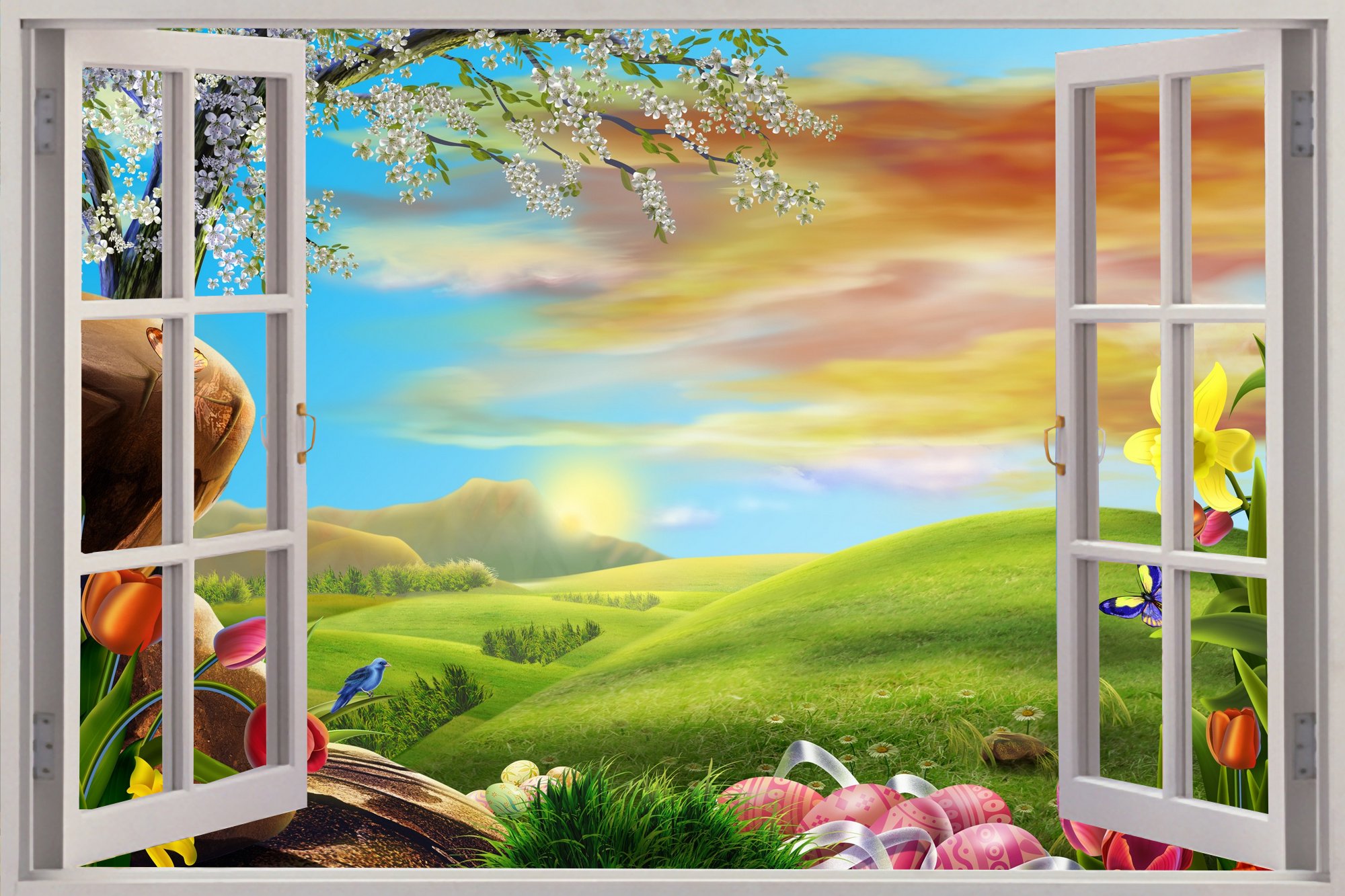 Details about Huge 3D Window Enchanted Meadow View Wall Stickers Mural 2000x1333
