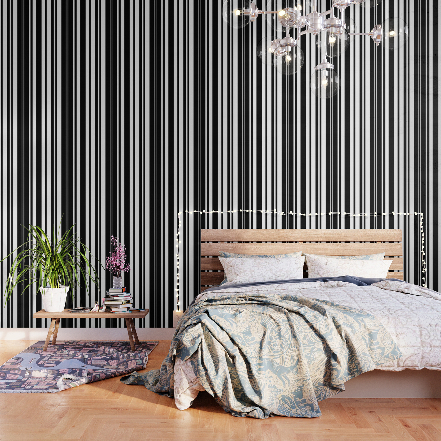 Minimalist Era   Black White Stripe Asymmetrical Wallpaper by